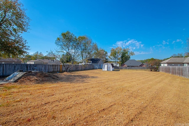 view of yard featuring a shed