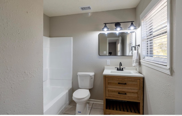 full bathroom with tile patterned flooring, vanity, toilet, and shower / bathtub combination