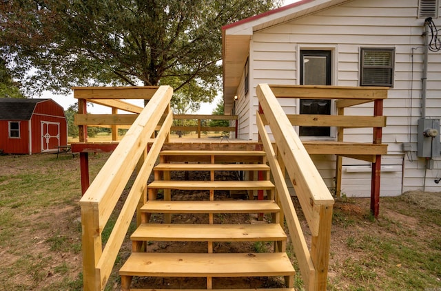 exterior space featuring a storage shed