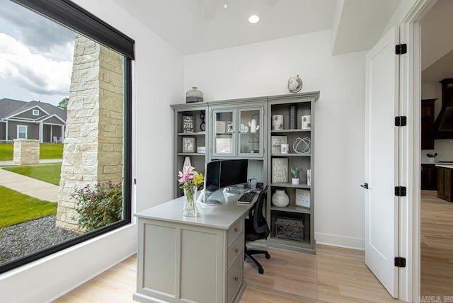 office area featuring light hardwood / wood-style floors