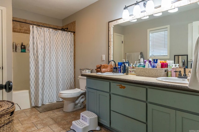 full bathroom featuring vanity, toilet, and shower / bath combo