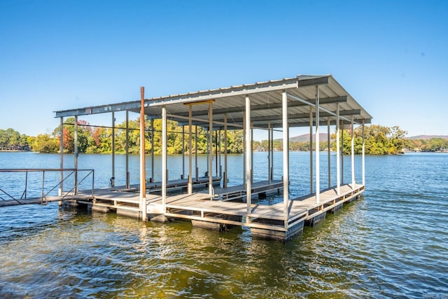 view of dock with a water view