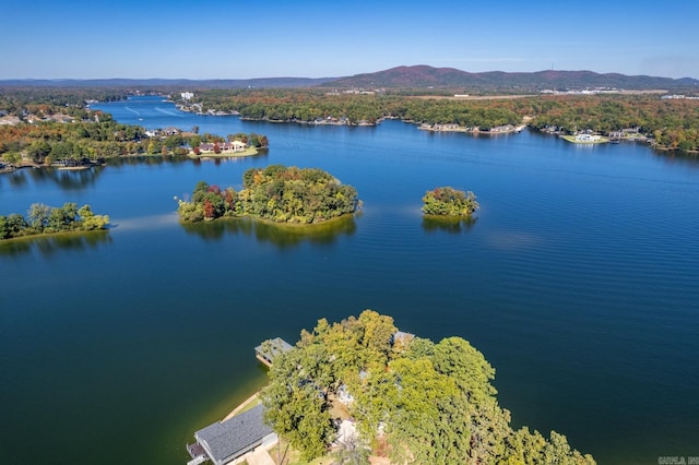 aerial view with a water and mountain view