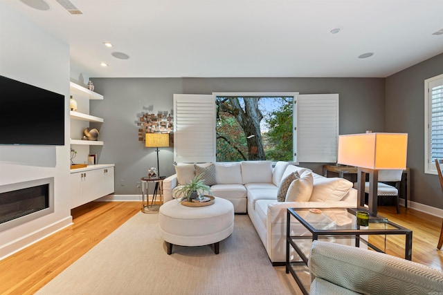 living room with light hardwood / wood-style flooring and plenty of natural light