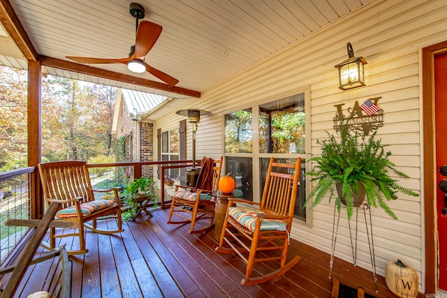 sunroom / solarium featuring ceiling fan and wood ceiling