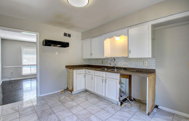 kitchen with white cabinetry, sink, and backsplash