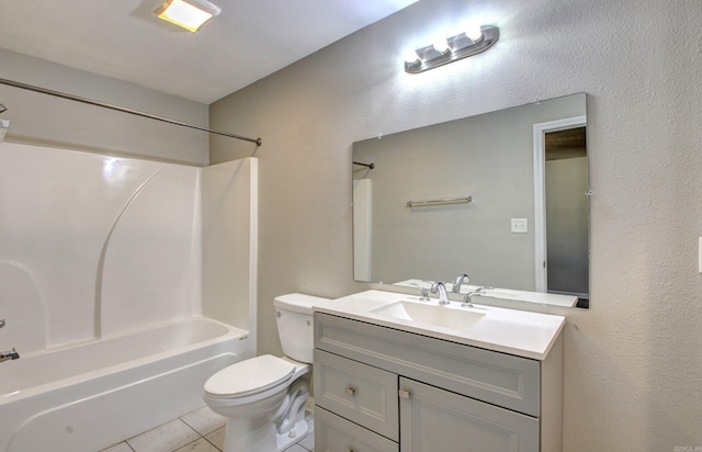 full bathroom featuring vanity, toilet, shower / tub combination, and tile patterned flooring