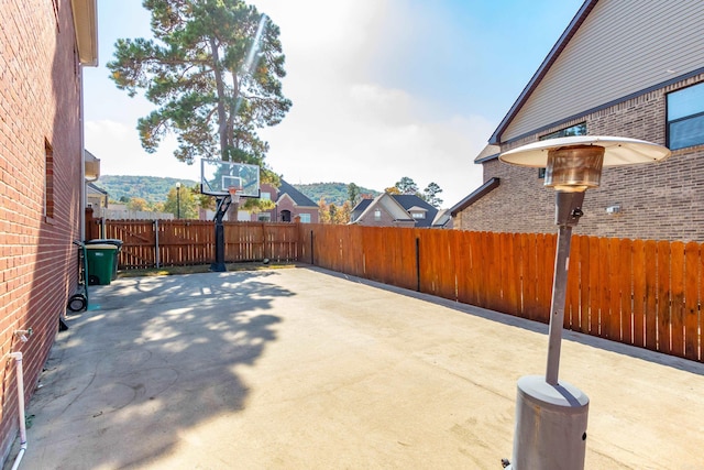 view of patio with a mountain view