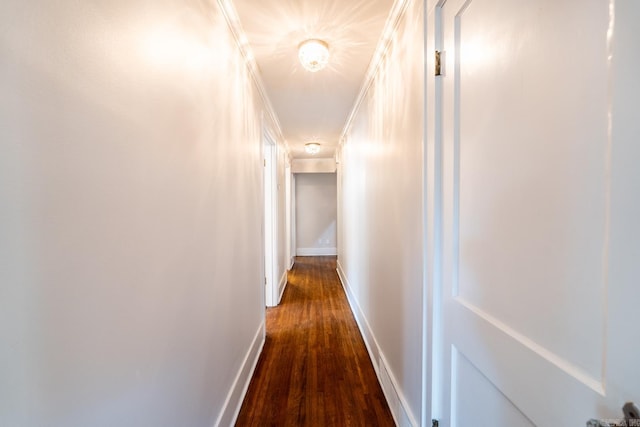 corridor with crown molding and wood-type flooring