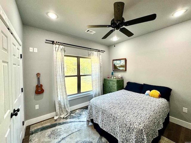 bedroom with a closet and ceiling fan