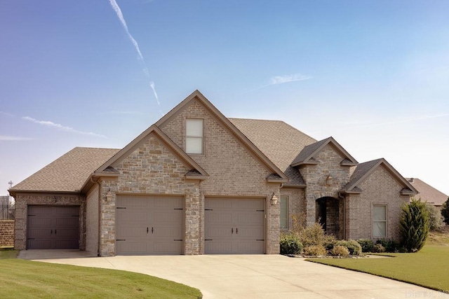 view of front facade featuring a front yard and a garage