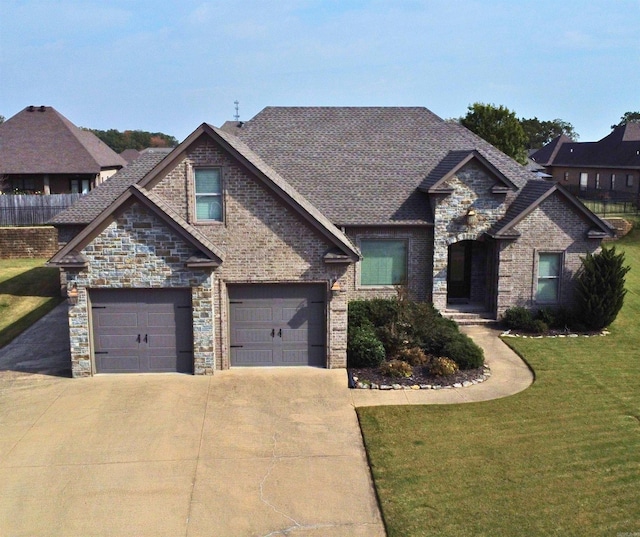 view of front facade featuring a garage and a front lawn