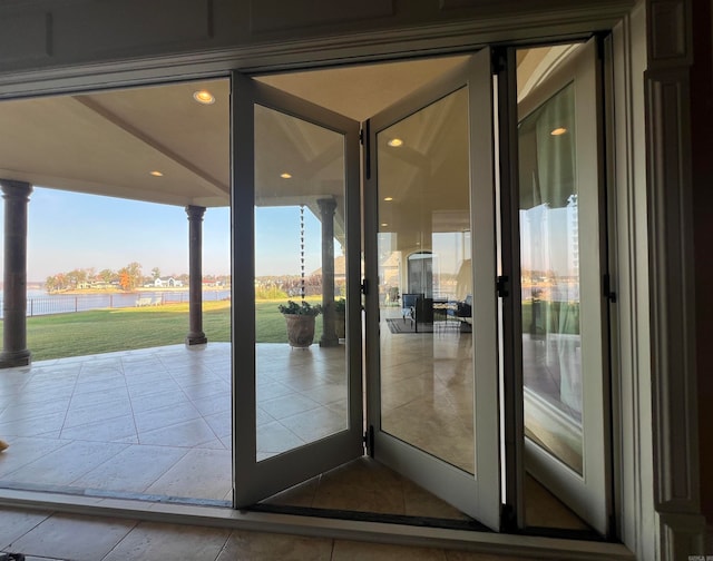 doorway with a water view