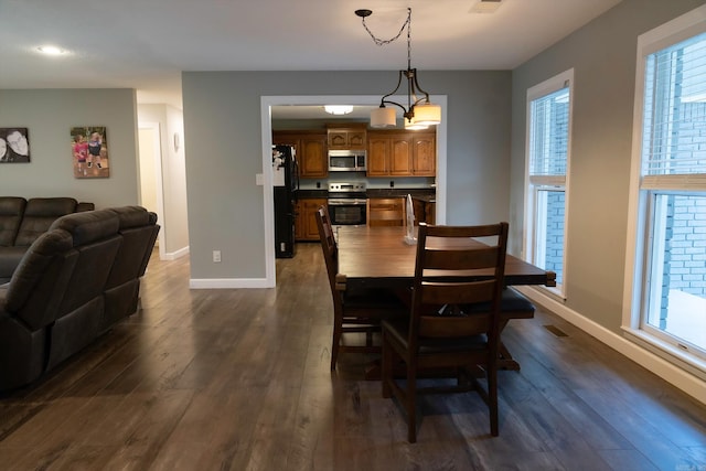 dining room with dark wood-type flooring