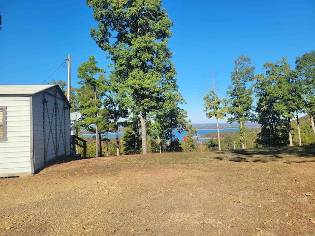 view of yard with a shed