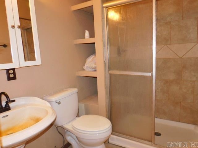 bathroom featuring sink, toilet, and walk in shower