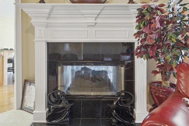 detailed view of a tiled fireplace