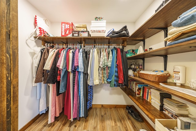 spacious closet with light hardwood / wood-style flooring