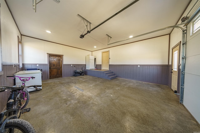 garage with wooden walls