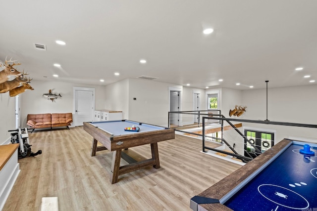 rec room featuring pool table and light hardwood / wood-style floors