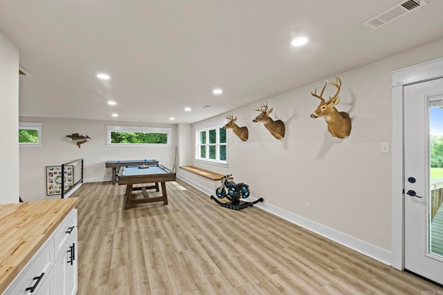 recreation room featuring light hardwood / wood-style floors and pool table