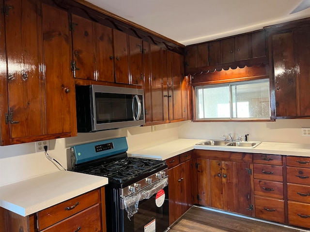 kitchen featuring appliances with stainless steel finishes, dark hardwood / wood-style floors, and sink