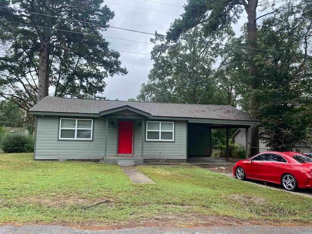 single story home with a carport and a front yard