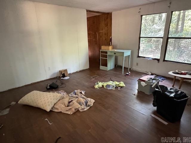 miscellaneous room with wood walls and hardwood / wood-style flooring