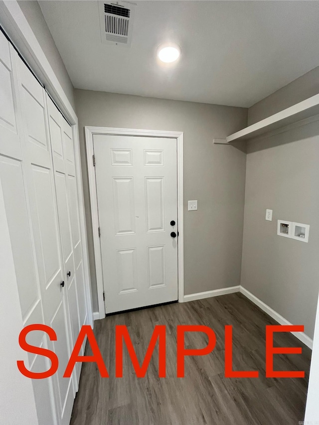 laundry area featuring hookup for a washing machine and dark hardwood / wood-style floors