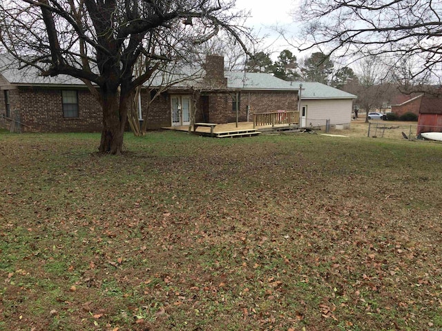 8096 Zuber Rd, Benton, AR 72019 - back of property featuring a chimney, a deck, french doors, and brick siding