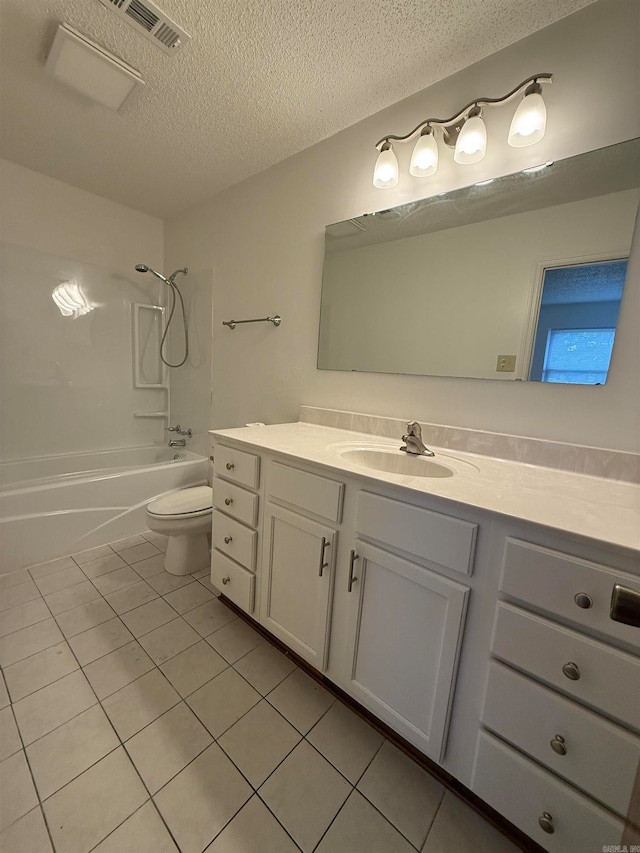 full bathroom featuring vanity, shower / washtub combination, toilet, and tile patterned flooring