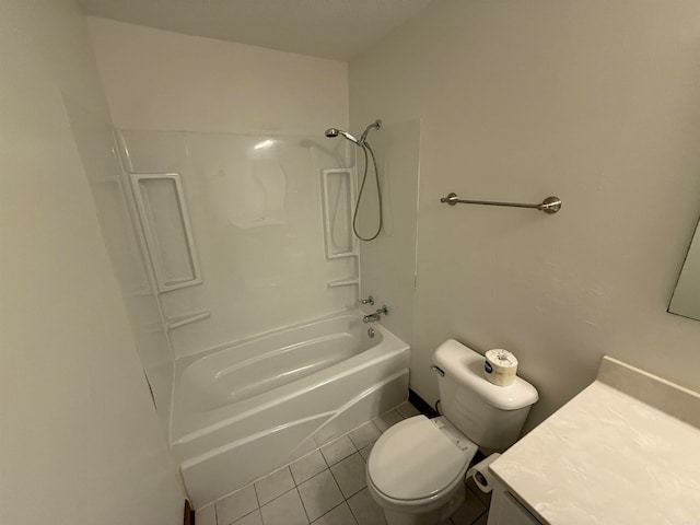 full bathroom featuring vanity, tile patterned flooring, toilet, and shower / bathtub combination