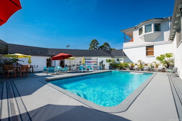 view of swimming pool featuring a patio area