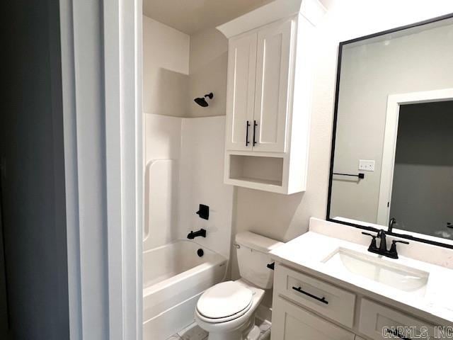 full bathroom with vanity, toilet, and bathing tub / shower combination