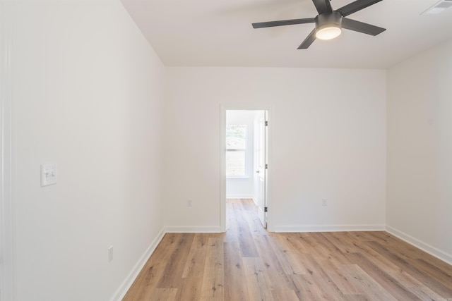 unfurnished room featuring light hardwood / wood-style floors and ceiling fan