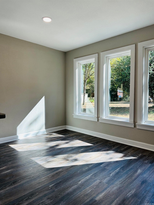 spare room with dark wood-type flooring and a healthy amount of sunlight