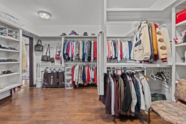 spacious closet featuring dark wood-type flooring