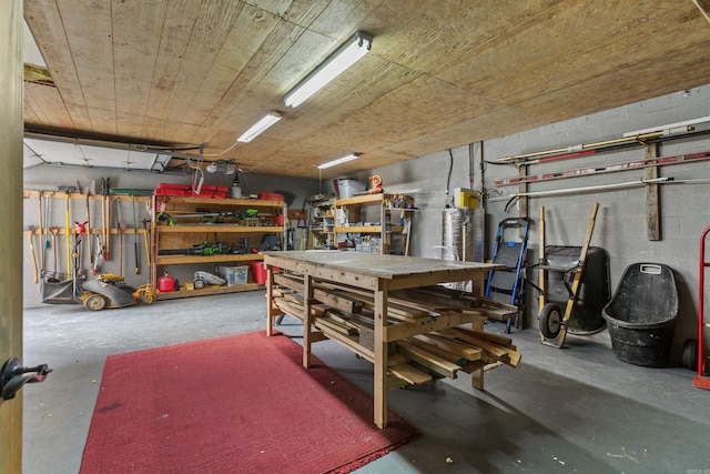 basement with a workshop area