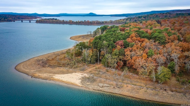 bird's eye view featuring a water and mountain view