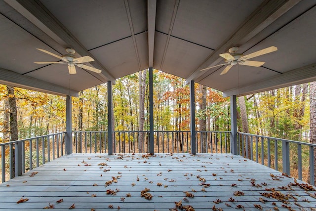 wooden deck with ceiling fan