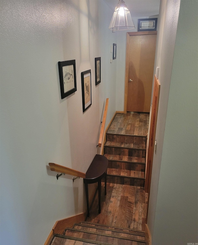 staircase featuring wood-type flooring