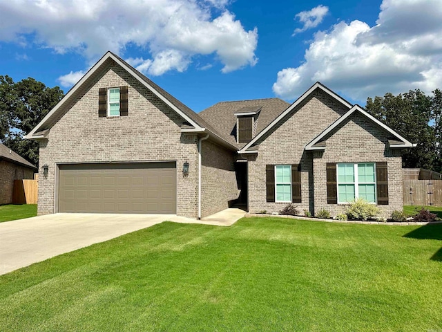 craftsman-style home featuring a front lawn and a garage