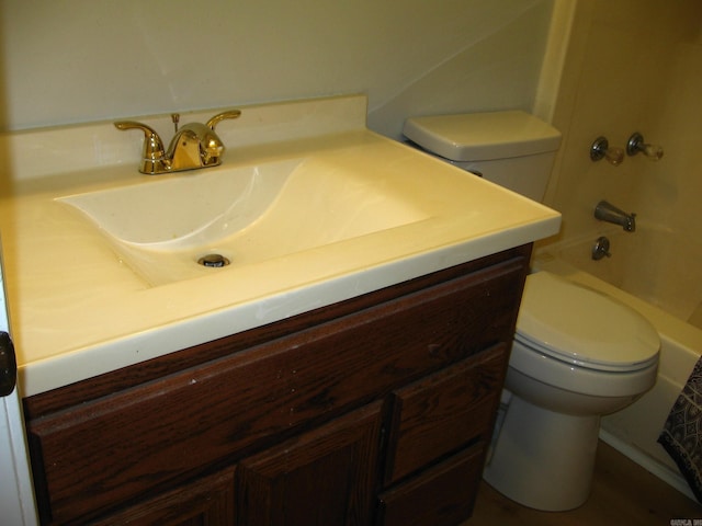 full bathroom with vanity, toilet, and tub / shower combination