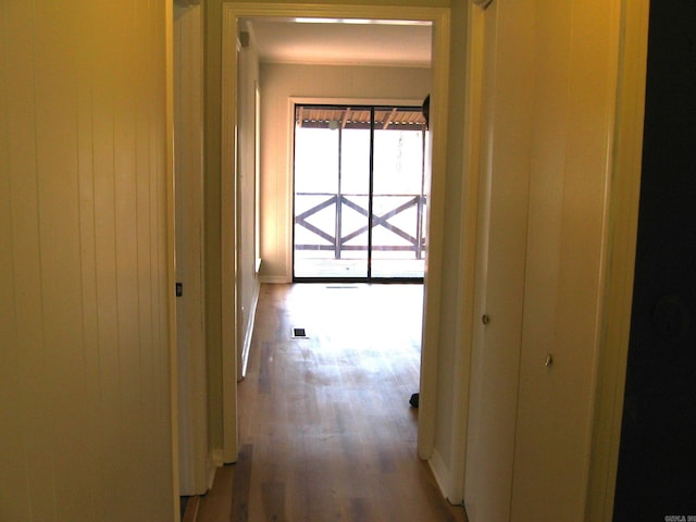 corridor featuring dark hardwood / wood-style flooring