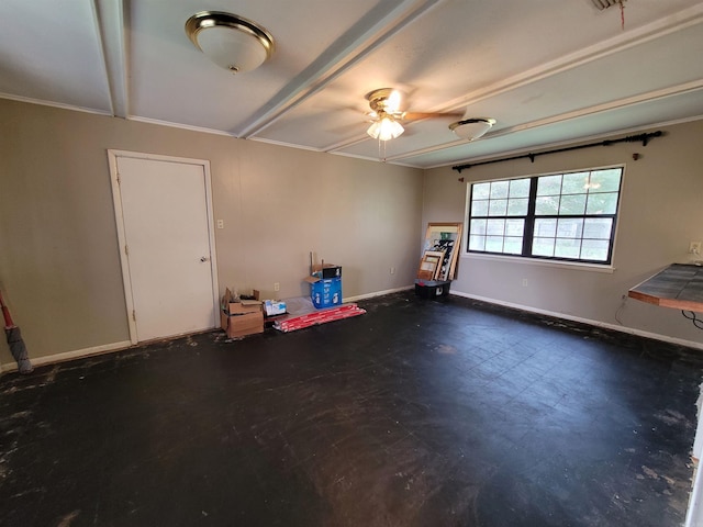 interior space featuring ceiling fan