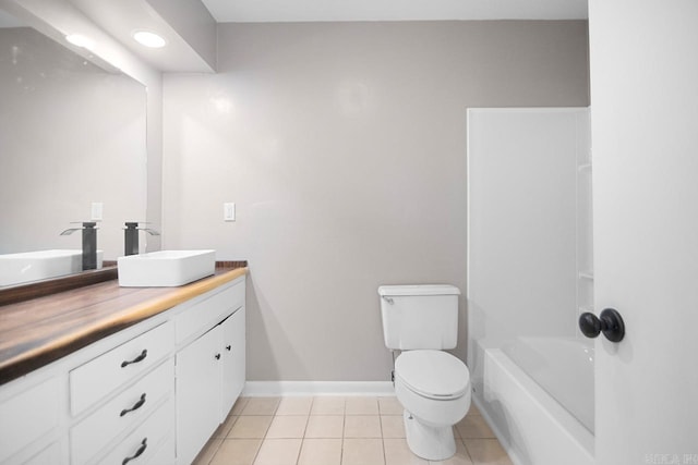 full bathroom with vanity, toilet, shower / bathing tub combination, and tile patterned floors