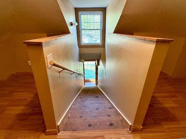 stairs featuring hardwood / wood-style flooring