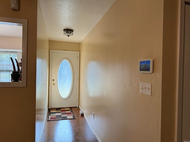 entryway featuring a textured ceiling and wood-type flooring