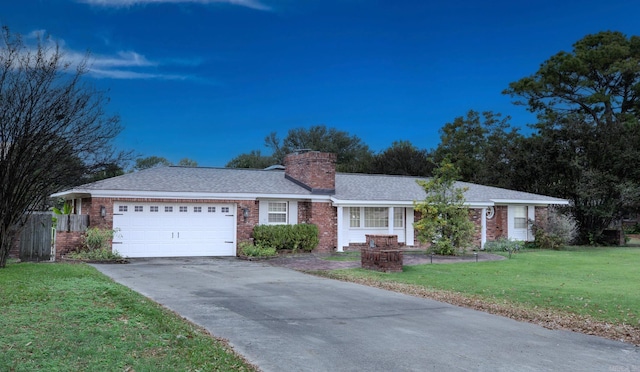 single story home featuring a garage and a front lawn