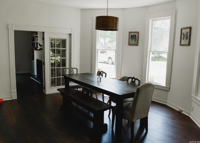 dining room with dark wood-type flooring